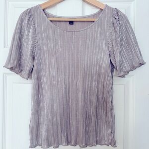 Ann Taylor Petite S silver metallic pleated blouse